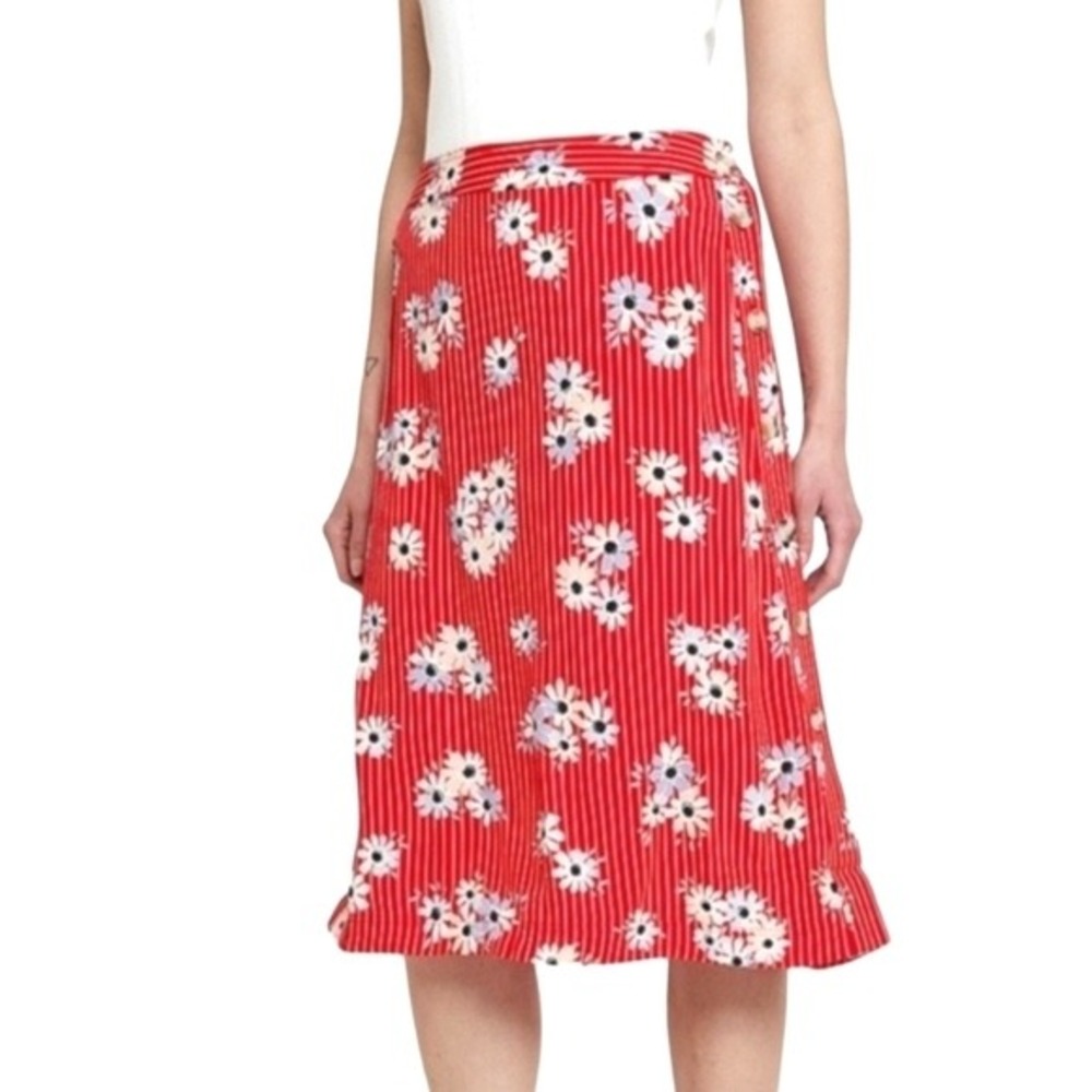 Madewell Skirt Womens 0 Side Button Daisy Society Retro Stripe Red Floral Size 4 - Picture 11 of 14